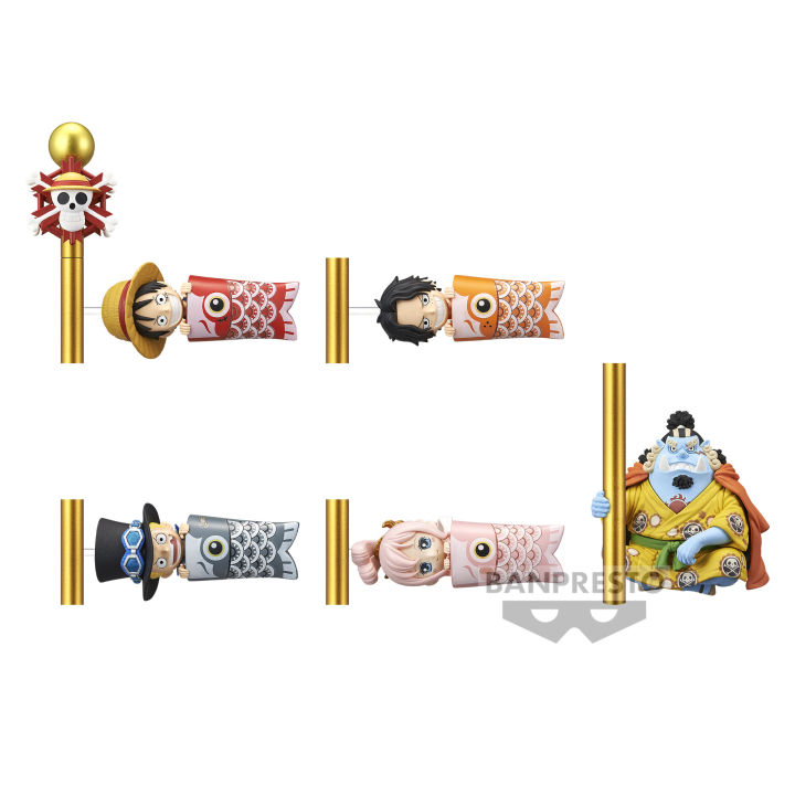bandai-ใหม่-one-piece-world-collectable-figure-carp-streamer-set-5-จินเบ-ชิราโอชิ-ซาโบ-เอส-ลูฟ-ชุดธงปลาคราฟญี่ปุ่น