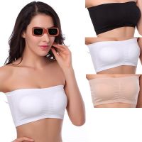 Strapless Bra Bandeau Tube Binder Chest Removable Padded Top Stretchy Seamless Lingerie Bra Crop Top Double Layers Plus Size