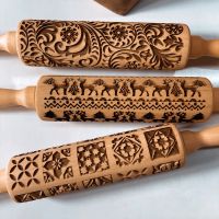 Christmas Rolling Pins Rock Snowflake Elk Wooden Rolling Embossing Baking Cookies Biscuit Fondant Cake Patterned Roller 35*4.5cm Bread  Cake Cookie Ac