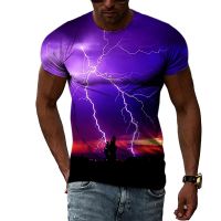 Summer Lightning Natural Climate graphic t shirts Men Fashion Casual landscape Pattern T-shirts Personality Trend Print t shirt