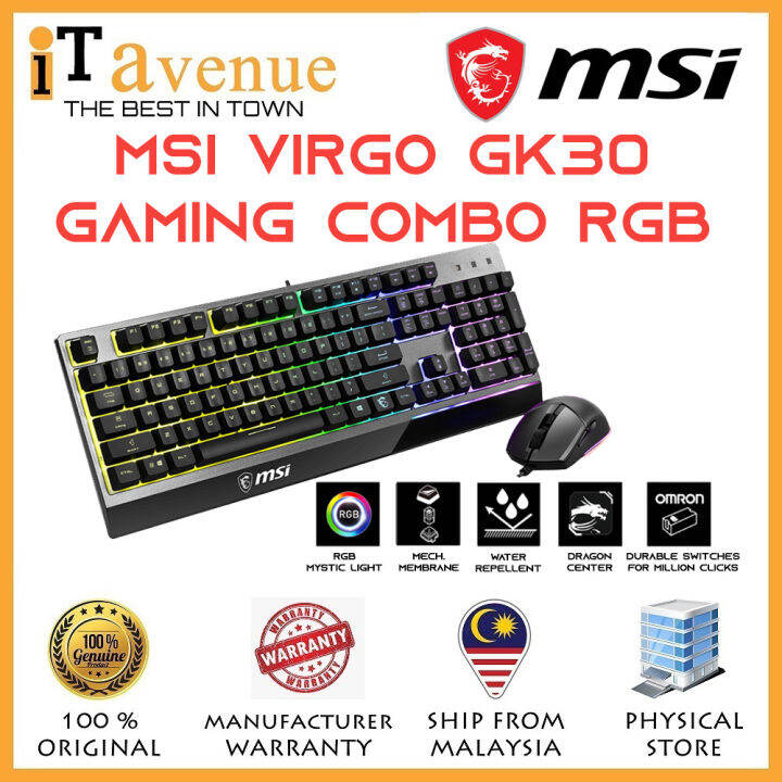 MSI GAMING GEAR VIGOR GK30 COMBO (GAMING RGB USB KEYBOARD + MOUSE) Lazada