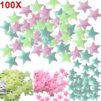 ZZOOI 100pcs 3D Glowing Stars Wall Sticker Removable Wall Decals Glow Color Luminous Fluorescent Stickers For Kids Bedroom Rooms Decor