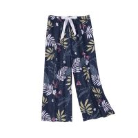 Womens Casual Pants Wide Leg Lounge Pants Cotton Silk Pajama Pants Floral Print Palazzo Pants for All Seasons