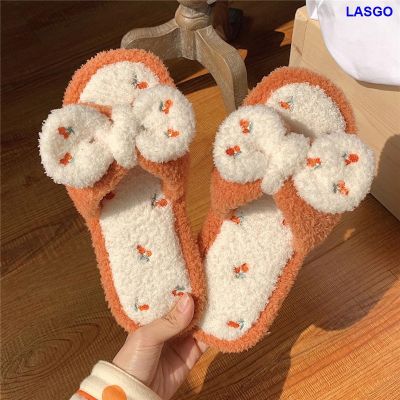 รองเท้าแตะผ้าฝ้ายกันลื่นสำหรับใช้ในบ้านและในบ้านนักเรียนหญิงโบว์คำด้านล่างที่อ่อนนุ่มน่ารัก