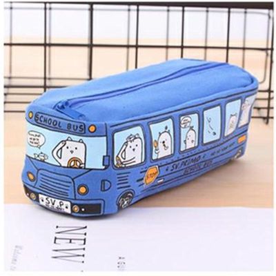 【LZ】○❁  Estojo de lápis ônibus escolar criativo grande capacidade saco de lápis de lona animal dos desenhos animados Kawaii