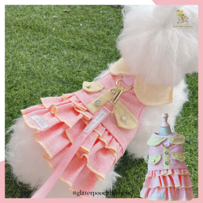 Glitter Pooch ชุดรัดอก สายจูง เสื้อผ้า สุนัข, หมา, แมว, สัตว์เลี้ยง พร้อม สายจูง รุ่น Lady Middleton Pink