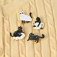 Halloween Punk Style Cartoon Cat Enamel Pins Cute Black And White Cat Brooch Goth Animals Lapel Pin Badges Jewelry Gift For Kids