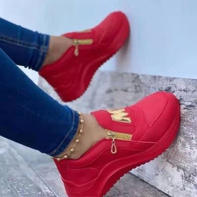 Shoes for Women Zapatos De Mujer Thick Bottom Solid Ladies Vulcanized Sneakers Casual Wedges Slip on Zipper Platform Sneakers
