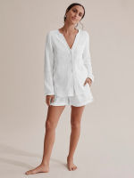 100Cotton Autumn Sleepwear Suits With Shorts Pijama Pocket Nightwear Single Breasted Womens Nightgown Full Sleeve Women Pajama