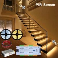 Stair PIR Motion Sensor LED Strip 12V SMD 5050 Lamp Tape 32 Channels Staircase Step Controller Power Supply Connect Wire