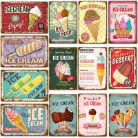 Lupeishop Ice Cream Cone Shop Signboard Wall Decoration-ภาพวาดโปสเตอร์โลหะ-20x30ซม. โลโก้โลหะ Vintage แผ่นดีบุก Ice Cream Plaque Decor