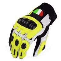 【CW】Motocross Carbon Fiber Genuine Leather Gloves Motorcycle Racing Bike Riding Touring Mens Guantes Yellow Black Red