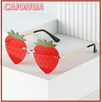 CAIOHUA โลหะสำหรับตกแต่ง แว่นตากันแดดไร้ขอบ สตรีทสแนป เฉดสี Y2K ไม่ซ้ำใคร แว่นตากันแดดสตรอเบอรี่ เทศกาล/ปาร์ตี้/คลั่ง