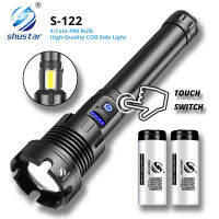 Super Bright 4-Core P90 LED Flashlight Touch switch With COB Side Light And battery indicator 7 modes For home or outdoor