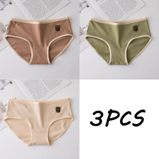 2021DINGDNSHOW 3pcs Solid Panties Cotton Girls Mid Rise Appliques Student Breathable Briefs Underwear Women Plus Size