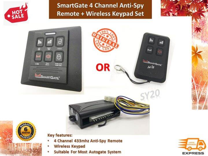 SmartGate 433Mhz 4 Channel AntiSpy Remote Control + Wireless Keypad