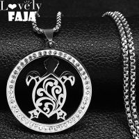 ◇№ 2023 Fashion Turtle Crystal Stainless Steel Chain Necklace for Women Silver Color Statement Necklace Jewelry bijoux femme N143