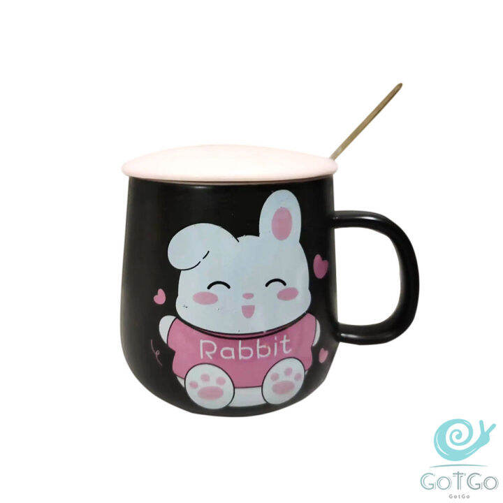 gotgo-แก้วกาแฟเซรามิก-ถ้วยนม-กาแฟ-ฝาปิดคละสี-เเถมช้อน-tableware