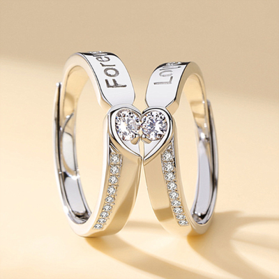 [Lady Sugar] 2ชิ้น/เซ็ตแหวนคู่สีเงินแฟชั่นหัวใจรักตลอดกาลแหวนเรียบง่ายสำหรับคู่รักของขวัญครบรอบแต่งงาน