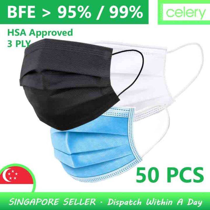 [SG SELLER] Medical Surgical 3ply 50pcs BFE>95/99 Disposable Face