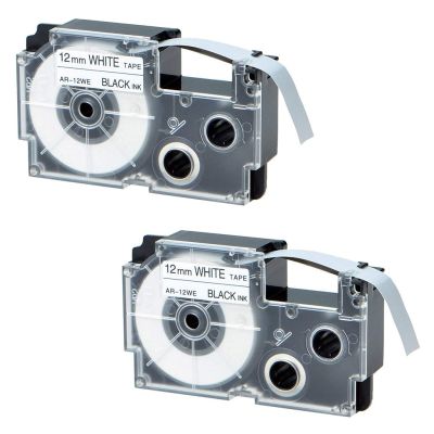 2pcs XR12WE label tape compatible Casio black on white 12mm