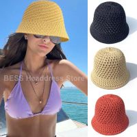 [hot]2023 Womens Bucket Hat Hollow-out Summer Hats for Femme Outdoor Woven Straw Beach Caps Korean Style Fashion hat Fisherman Cap ！