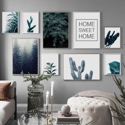 Nordic Posters Green Leaves Cactus Forest Sweet Home Wall Art Canvas Painting Prints Wall Pictures For Home Living Room Decor Wall Décor