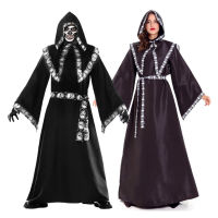 Wizard Witcher Grim Reaper ฮาโลวีนเครื่องแต่งกายสำหรับผู้หญิงผู้ชาย Monk Gothic Robe แม่มด Gothic Dress Carnival Festival Party Cosplay