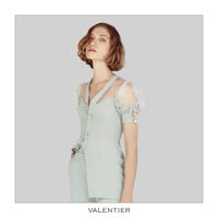 [VALENTIER] FW20 ORGANZA-TRIMMED CREPE TOP เสื้อ เสื้อแขนสั้น เสื้อสีพื้น เสื้อออกงาน ชุดออกงาน เสื้อผู้หญิง