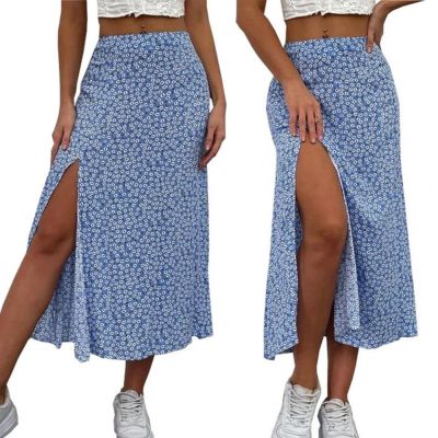 【CC】❐♀  Skirt Split Mid Waisted Hip Wrap A Floral Print Ladies faldas para mujeres