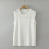 【มีไซส์ใหญ่】Plus Size Womens XL-3XL Knitted Summer Tanks Oversized Slim Hallow Out White Black Camisoles Large Size Female Tops