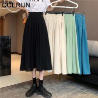 【CW】 QOERLIN Lace-up Pleated Mid-length Skirts 2021 Waist Female A-line Loose