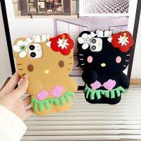 เคสโทรศัพท์ฮาวาย3D Sanrio Hello Kitty สามมิติ,สำหรับ IPhone 14 13 12 11 Pro Max ซิลิโคนนิ่มของขวัญฝาหลังกันตกสำหรับเคสโทรศัพท์ Qiqi