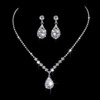 Cute Female Crystal White Zircon Stone Jewelry Set Silver Color Chain Necklace Earrings Set 2019 Valentines Day Gifts