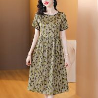 2023 New Floral Silk Suitable Dresses on Request Women Korean Fashion Casual Party Dress Summer Short Sleeve Loose Dresses