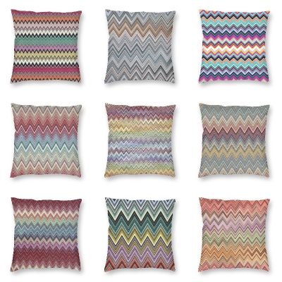 【LZ】 Color Layers Zig Zag Cushion Cover 40x40cm Home Decorative 3D Printing Bohemian Camouflage Modern Throw Pillow for Car Two Side