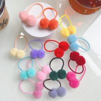 ♚✔ 14pcs/lot 1.4 quot; Small Solid Double Fur Ball With Elastic Rope Handmade Hair Band For Kids Girls Hair Accessories