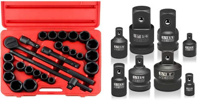 Neiko 02499A 3/4" Drive Jumbo Master Impact Socket Set, 27 Piece Shallow Socket Assortment | Standard SAE and Metric Sizes &amp; 30223A Impact Adapter and Reducer Set, 8 Piece | Cr-V | SAE 27 Piece (SAE and Metric) Socket Set + Adapter and Reducer Se
