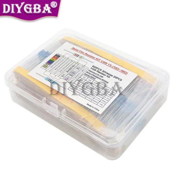 2023-600pcs-14w-metal-film-resistor-kit-1-resistor-assorted-kit-set-10-1m-ohm-hm-resistance-pack-30-values-each-20pcs-new-original