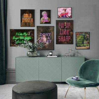 Neon Poster quot;I dont Want No Scrubs Vintage Oil Painting Living Room for That quot; Funny Sign Wall Art Print Bathroom Decor Picture