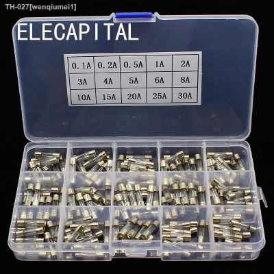 ▫ 15Kinds 150pcs 5x20 Fast-blow Glass Tube Fuses Car Glass Tube Fuses Assorted Kit 5X20 with Box fusiveis 0.1A-30A Household Fuses