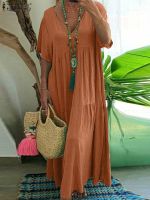 【CW】❣  Fashion V Neck Short Sleeve Sundress ZANZEA Dresses Kaftan Beach Vestidos