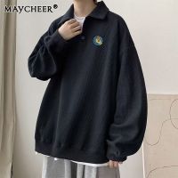 MAYCHEER   เสื้อสเวตเตอร์แฟชั่นเสื้อโปโลผู้ชาย,เสื้อหนาเทรนด์ Ins เสื้อโค้ทอเนกประสงค์การ์ตูน