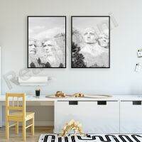 Mount Rushmore โปสเตอร์ขาวดำ-South Dakota Art Gallery Wall National Memorial U.S. Presidents Printable USA-ของตกแต่งบ้านยอดนิยม