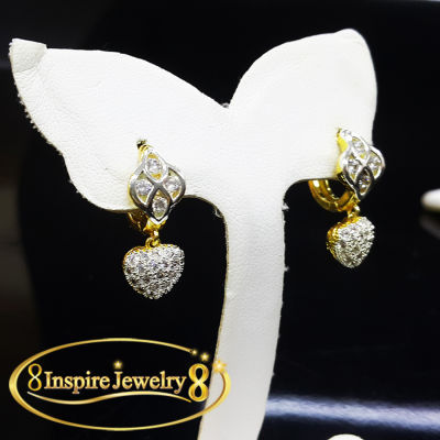Inspire Jewelry Product ต่างหูห่วงฝังเพชรสวิส ไซด์ใหญ่ งานอินเทรนสุดๆ หุ้มทองแท้ 100%