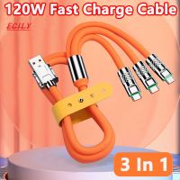 ECILY 3in1 6A 120W Type-C Fast สายชาร์จสำหรับโทรศัพท์ไมโคร USB ประเภท-C สายชาร์จสำหรับสายสำหรับ Huawei Samsung Xiaomi IPhone Plus