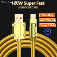 ஐ Zinc Alloy 120W USB Super Fast Charging Data Cable For Xiaomi Huawei Samsung Type C 6A Micro 3A Charge Game Cord For iPhone 2.4A