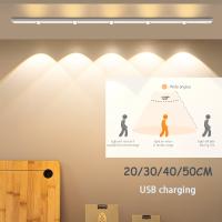 Ultra Thin Strip Light Motion Sensor Night Light Wireless USB Charging Night Lamp For Wardrobe Hallway Staircase Kitchen Light