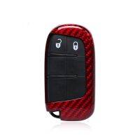 Fob Key Case สำหรับ Jeep Dodge Cherokee Renegade Auto Remote คาร์บอนไฟเบอร์สีดำ สีแดง Shell Cap