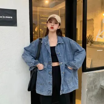 Fashion Women Purple Denim Jackets Streetwear Korean Casual Loose